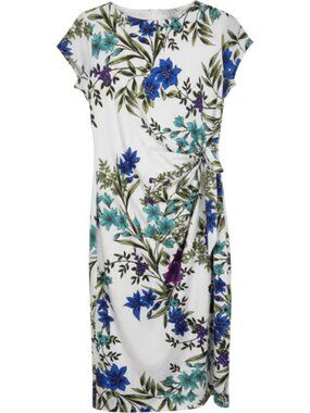 Shelby & Palmer Blue Floral Side Tie Sheath Dress Small